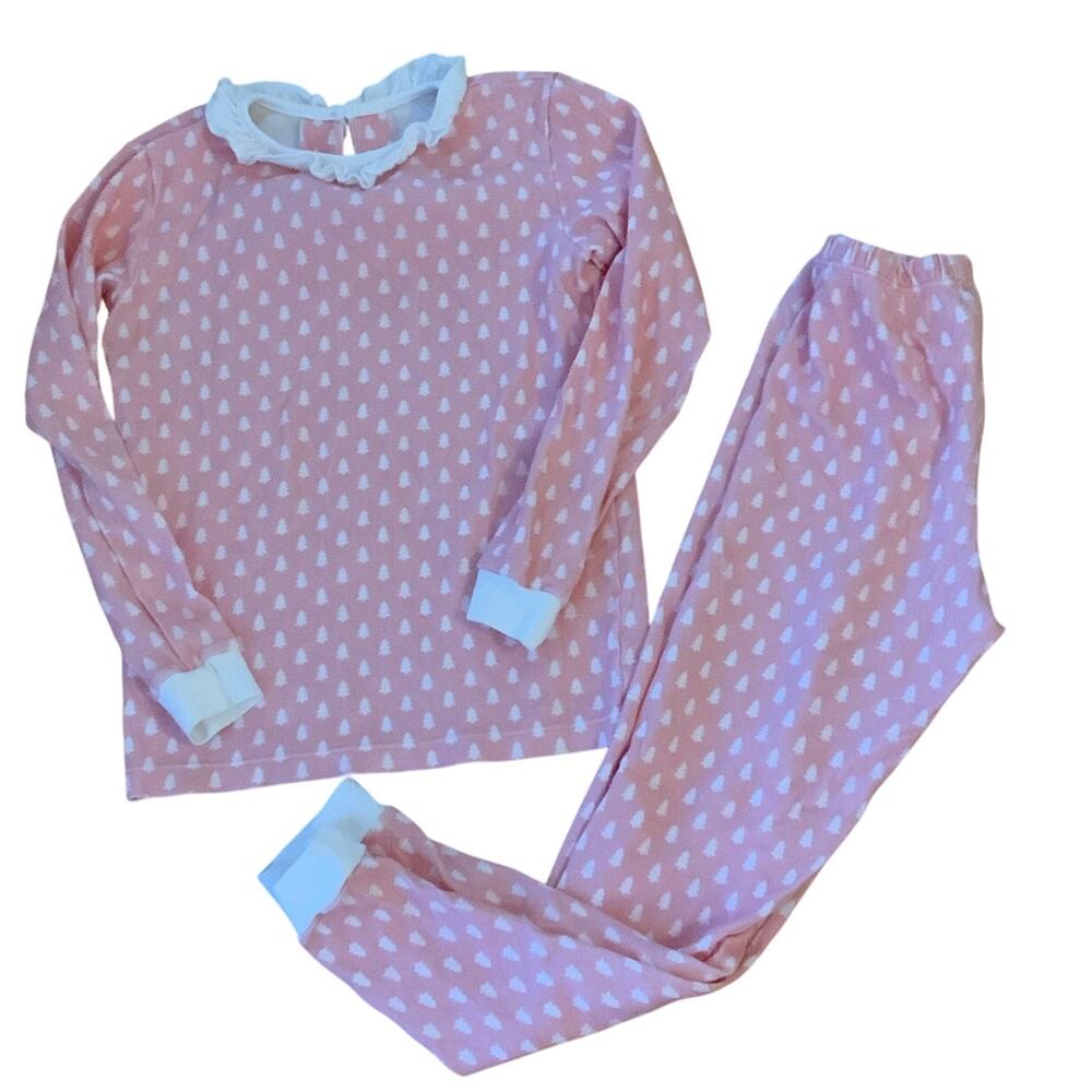 James & Lottie Girls Pink Pajamas Christmas Trees Pima Cotton size 10